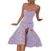 imageFloerns Womens Summer Split Thigh Spaghetti Strap Cami Midi Floral DressPurple and White
