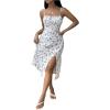 imageFloerns Womens Summer Split Thigh Spaghetti Strap Cami Midi Floral DressWhite Blue Floral