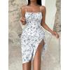 imageFloerns Womens Summer Split Thigh Spaghetti Strap Cami Midi Floral DressWhite Blue Floral