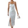 imageFloerns Womens Summer Split Thigh Spaghetti Strap Cami Midi Floral DressWhite Cream