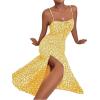 imageFloerns Womens Summer Split Thigh Spaghetti Strap Cami Midi Floral DressYellow and White