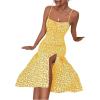 imageFloerns Womens Summer Split Thigh Spaghetti Strap Cami Midi Floral DressYellow and White
