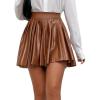 imageFloerns Womens PU Leather High Waisted Pleated Skirt Faux Leather Party Skater Mini SkirtBrown Plain