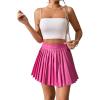 imageFloerns Womens PU Leather High Waisted Pleated Skirt Faux Leather Party Skater Mini SkirtPink