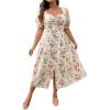 imageFloerns Womens Plus Size Floral Print Tie Front Square Neck Slit Hem Midi DressApricot Multi