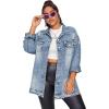 imageFloerns Womens Plus Size Ripped Distressed Long Sleeve Denim JacketLight Blue