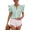 imageFloerns Womens Striped Print Notched Neck Puff Short Sleeve Casual Blouse TopGreen