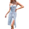imageFloerns Womens Summer Split Thigh Spaghetti Strap Cami Midi Floral DressBlue Floral