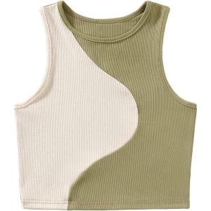 imageFloerns Womens Color Block Sleeveless Ribbed Knit Casual Crop Tank TopArmy Green