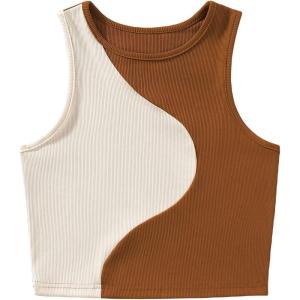 imageFloerns Womens Color Block Sleeveless Ribbed Knit Casual Crop Tank TopBeige Multi