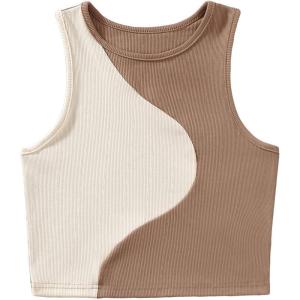 imageFloerns Womens Color Block Sleeveless Ribbed Knit Casual Crop Tank TopBrown