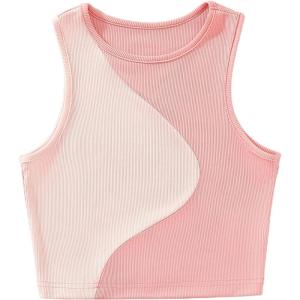 imageFloerns Womens Color Block Sleeveless Ribbed Knit Casual Crop Tank TopLight Pink