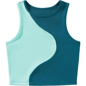 imageFloerns Womens Color Block Sleeveless Ribbed Knit Casual Crop Tank TopMint Blue