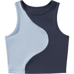 imageFloerns Womens Color Block Sleeveless Ribbed Knit Casual Crop Tank TopNavy Blue