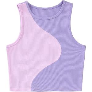 imageFloerns Womens Color Block Sleeveless Ribbed Knit Casual Crop Tank TopPurple