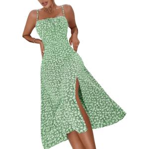 imageFloerns Womens Summer Split Thigh Spaghetti Strap Cami Midi Floral DressGreen Flower