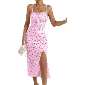 imageFloerns Womens Summer Split Thigh Spaghetti Strap Cami Midi Floral DressPale Pink