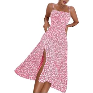 imageFloerns Womens Summer Split Thigh Spaghetti Strap Cami Midi Floral DressPastel Pink