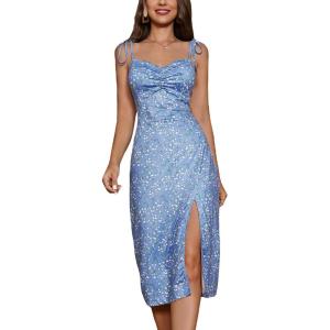imageFloerns Womens Summer Split Thigh Spaghetti Strap Cami Midi Floral DressSky Blue