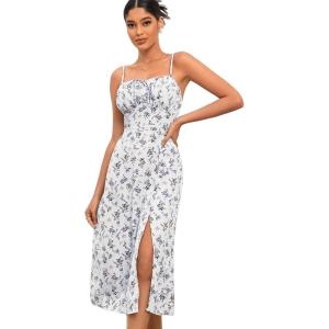 imageFloerns Womens Summer Split Thigh Spaghetti Strap Cami Midi Floral DressWhite Purple