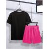 imageFloerns Mens 2 Piece Boho Outfit Tree Print Tee Shirt with Beach Shorts SetHot Pink