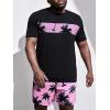 imageFloerns Mens 2 Piece Boho Outfit Tree Print Tee Shirt with Beach Shorts SetPink