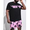 imageFloerns Mens 2 Piece Boho Outfit Tree Print Tee Shirt with Beach Shorts SetPink