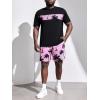 imageFloerns Mens 2 Piece Boho Outfit Tree Print Tee Shirt with Beach Shorts SetPink