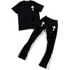 imageFloerns Mens 2 Piece Outfit Letter Print Tee Shirt Drawstring Waist Pants SetBlack and White
