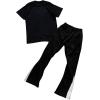 imageFloerns Mens 2 Piece Outfit Letter Print Tee Shirt Drawstring Waist Pants SetBlack and White