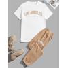 imageFloerns Mens 2 Piece Outfit Letter Print Tee Shirt Drawstring Waist Pants SetKhaki