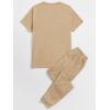imageFloerns Mens 2 Piece Outfit Letter Print Tee Shirt Drawstring Waist Pants SetKhaki Solid