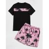 imageFloerns Mens Shirt and Shorts 2 Piece Sets Graphic Print Beach OutfitsBlack Pink