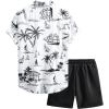 imageFloerns Mens Two Piece Outfit Short Sleeve Button Down Shirt and Shorts SetWhite and Black