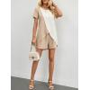 imageFloerns Womens 2 Piece Colorblock Wrap Short Sleeve Blouse and Mini Shorts SetApricot