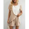 imageFloerns Womens 2 Piece Colorblock Wrap Short Sleeve Blouse and Mini Shorts SetApricot