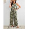imageFloerns Womens 2 Piece Outfit Boho Allover Print Loose Crewneck Tank Top and Wide Leg Pants SetGreen