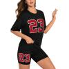 imageFloerns Womens 2 Piece Outfit Letter Graphic Print T Shirt and Leggings Shorts SetBlack