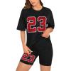 imageFloerns Womens 2 Piece Outfit Letter Graphic Print T Shirt and Leggings Shorts SetBlack
