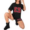 imageFloerns Womens 2 Piece Outfit Letter Graphic Print T Shirt and Leggings Shorts SetBlack