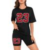 imageFloerns Womens 2 Piece Outfit Letter Graphic Print T Shirt and Leggings Shorts SetBlack