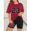 imageFloerns Womens 2 Piece Outfit Letter Graphic Print T Shirt and Leggings Shorts SetBurgundy