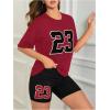 imageFloerns Womens 2 Piece Outfit Letter Graphic Print T Shirt and Leggings Shorts SetBurgundy