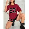 imageFloerns Womens 2 Piece Outfit Letter Graphic Print T Shirt and Leggings Shorts SetBurgundy