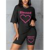 imageFloerns Womens 2 Piece Outfit Letter Graphic Print T Shirt and Leggings Shorts SetHot Pink