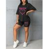 imageFloerns Womens 2 Piece Outfit Letter Graphic Print T Shirt and Leggings Shorts SetHot Pink
