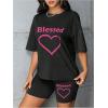 imageFloerns Womens 2 Piece Outfit Letter Graphic Print T Shirt and Leggings Shorts SetHot Pink