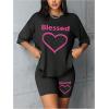 imageFloerns Womens 2 Piece Outfit Letter Graphic Print T Shirt and Leggings Shorts SetHot Pink