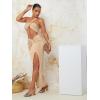 imageFloerns Womens 2 Piece Outfit One Shoulder Crop Top with Split Thigh Skirt SetApricot