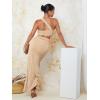 imageFloerns Womens 2 Piece Outfit One Shoulder Crop Top with Split Thigh Skirt SetApricot